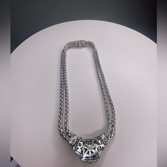 VINTAGE RETIRED JOHN MEDEROIS BLACK ONYX NECKLACE DOUBLE CHAIN -SIGNED BY JM - Picture 3 of 4